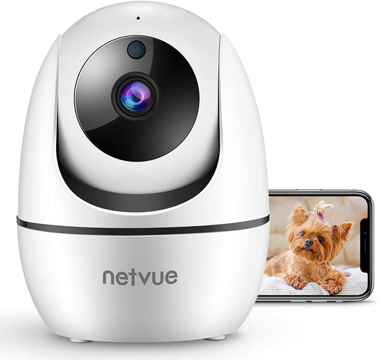 1080P Full HD Indoor Camera with 2.4GHz Wi-Fi, Two-Way Audio, Night Vision, AI Human Detection, and Cloud Storage for Pets and Babies - White